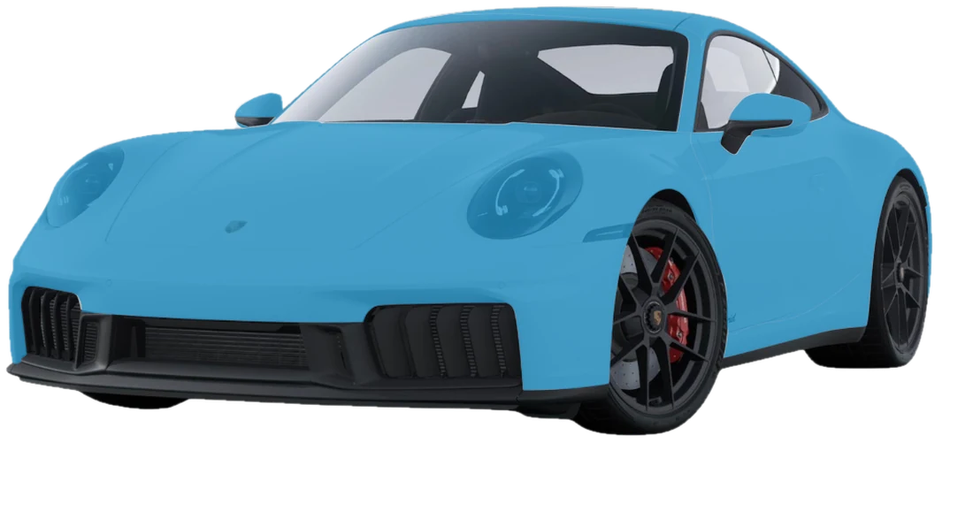 Porsche 911 with the full body paint protection film coverage shown in blue