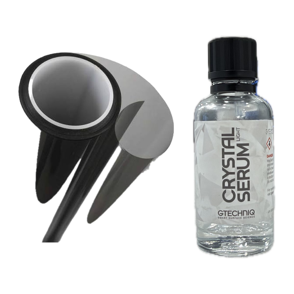 Window tint roll and a ceramic coating bottle